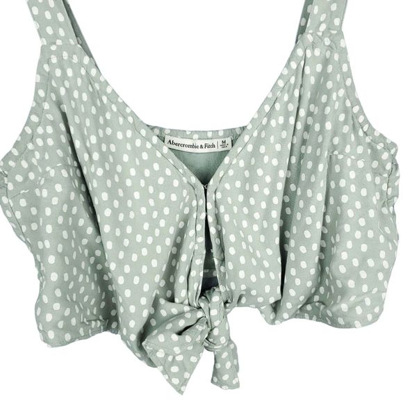 Abercrombie & Fit Mint Green White Polka Dot Tie-Front Crop Top Size Medium - Picture 2 of 7